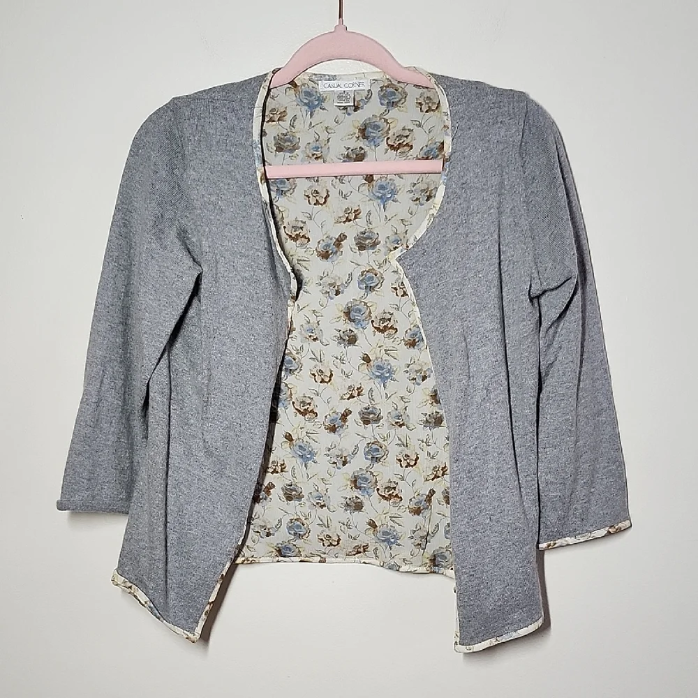 Vintage Casual Corner Open Front Silk Lined Angora Blend Gray Cardigan Small
